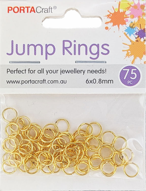 Porta Craft gold tone open jump rings 6 x 0.8mm 75 pack