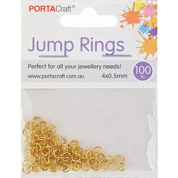 Porta Craft fine gold tone jump rings 4 x 0.5mm 100 pack