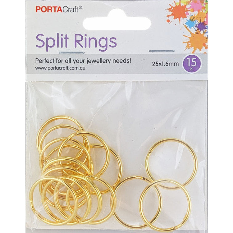 Porta Craft gold tone keyring split rings 25 x 1.6mm