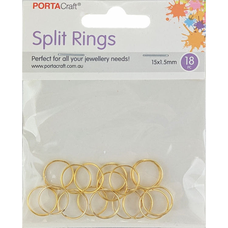 Porta Craft small gold tone split rings 15 x 1.5mm 18 pack