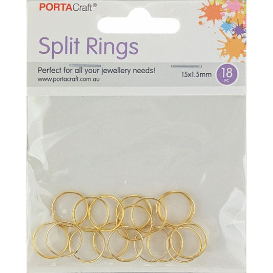 Porta Craft small gold tone split rings 15 x 1.5mm 18 pack
