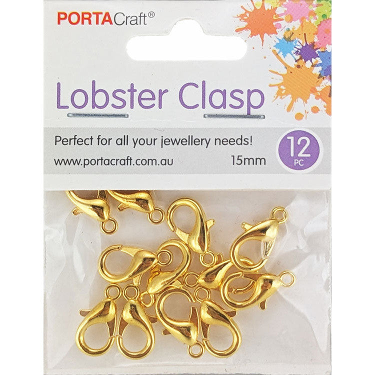 Porta Craft gold tone lobster clasps 15 x 8mm 12 pack