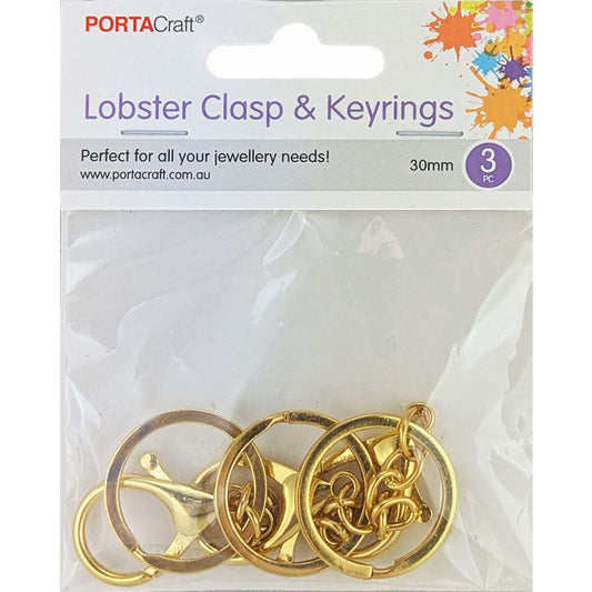 Porta Craft gold tone keyring clips with lobster clasps 30 x 20mm