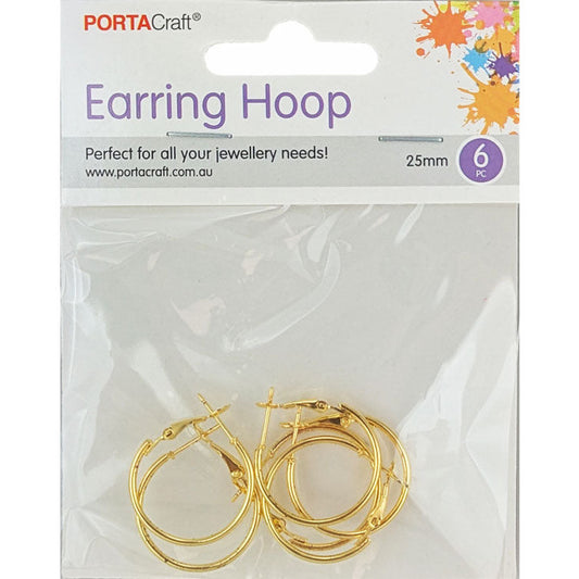 Porta Craft gold tone earring hoops 25 x 2mm six pack