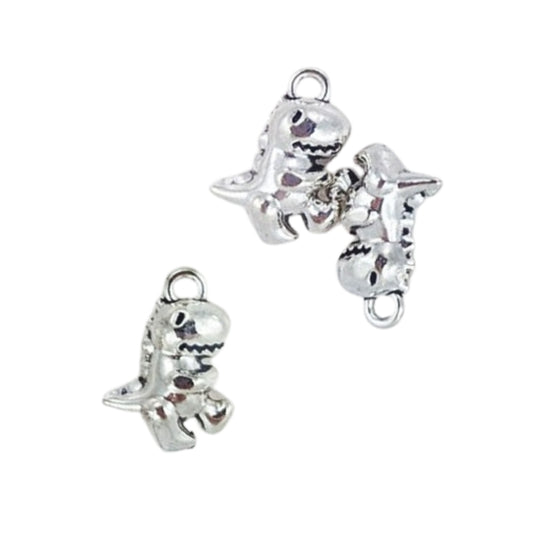 Mini Dinosaur Metal Charm Pendant 3pk - Silver Tone
