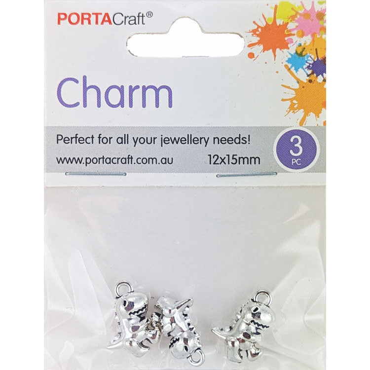 Mini Dinosaur Metal Charm Pendant 3pk - Silver Tone