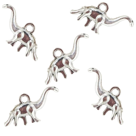 Dino Brachiosaurus Metal Charm Pendants 5pk - Silver Tone
