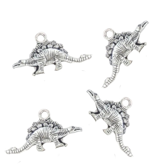 Dino Stegosaurus Metal Charm Pendants 4pk - Silver Tone