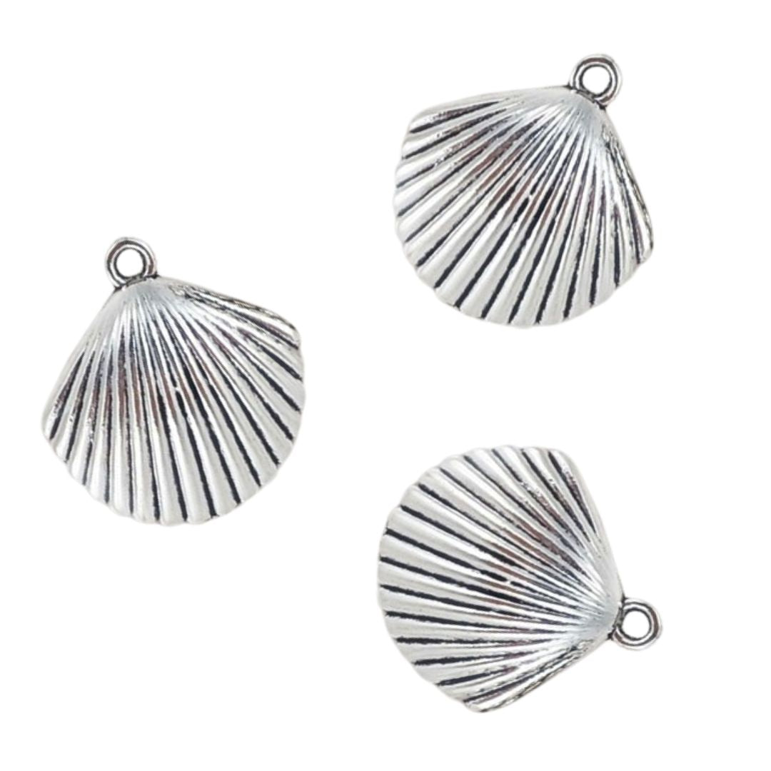 Scallop Shell Charms 3pk -Silver Tone