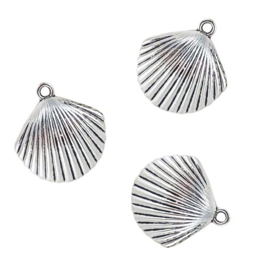 Scallop Shell Charms 3pk -Silver Tone