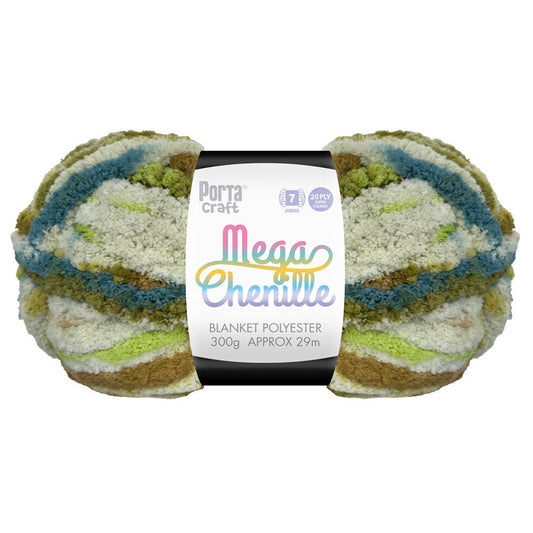 Mega Chenille Yarn 300g 29m 20ply Multi Pistachio Swirl