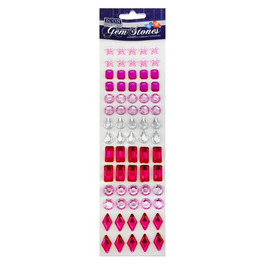 Rhinestone Gems Assorted Shapes 70pk - Pinks