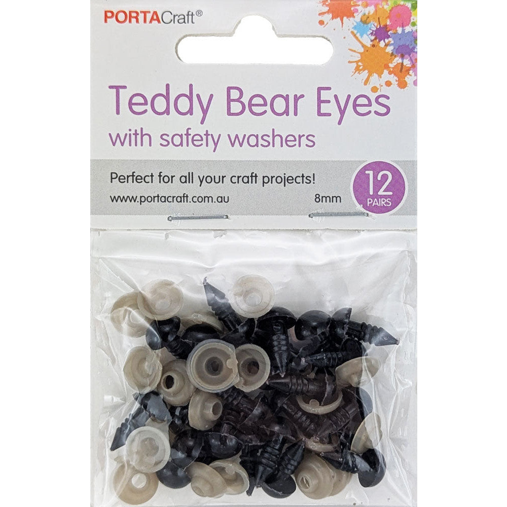 Teddy Eyes Black 8mm 24pcs