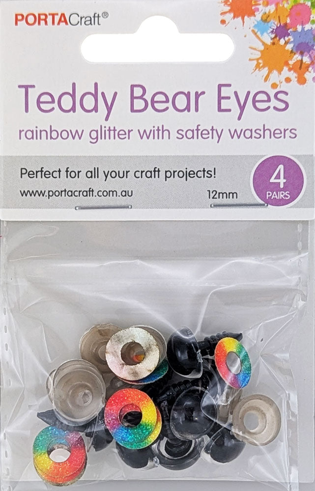 Glitter Rainbow Teddy Eyes 12mm 8pcs