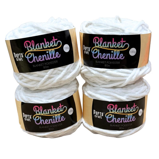 DUSTY Chenille Blanket Yarn 100g Pure White 4pk Bundle