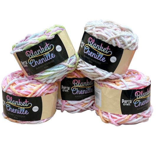DUSTY Chenille Blanket Yarn 100g Pastel Party 5pk Mixed Bundle