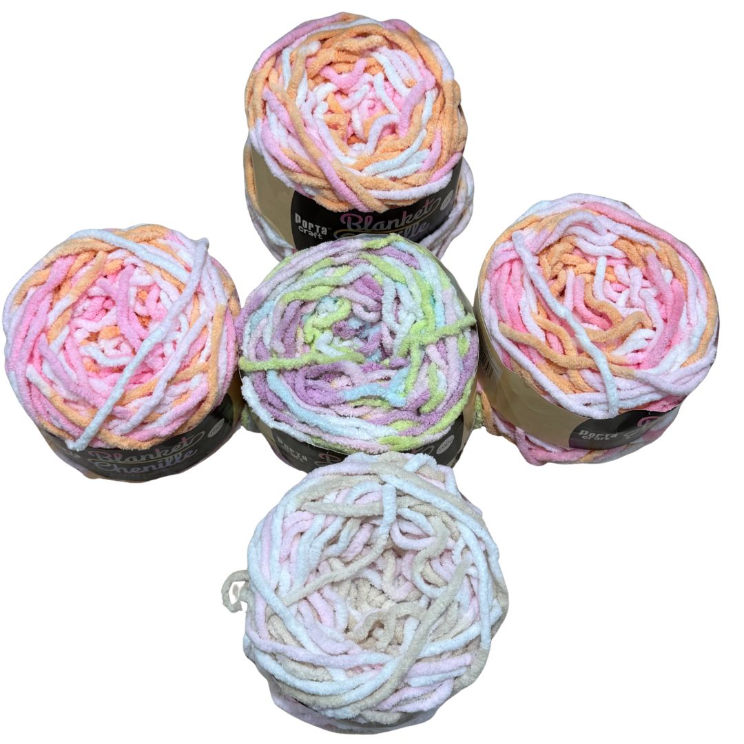 DUSTY Chenille Blanket Yarn 100g Pastel Party 5pk Mixed Bundle
