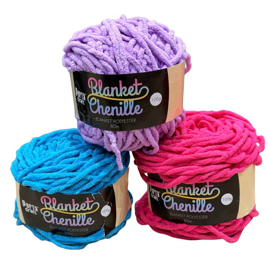 DUSTY Chenille Blanket Yarn 100g Brights Trio 3pk Mixed Bundle