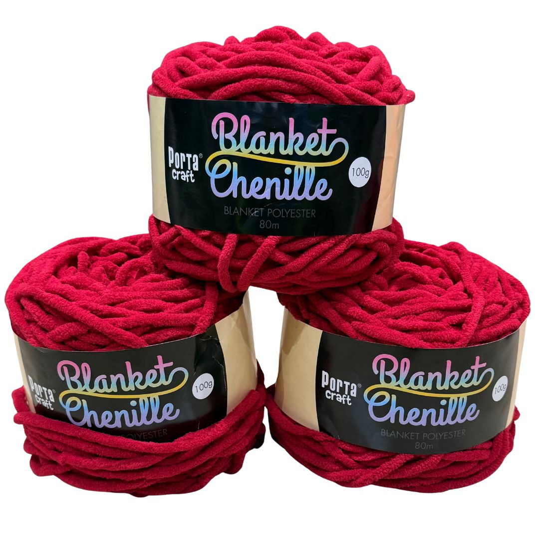DUSTY Chenille Blanket Yarn 100g Crimson 3pk Bundle