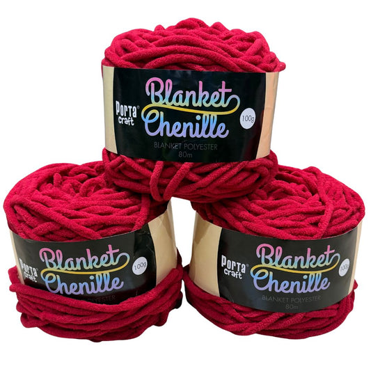 DUSTY Chenille Blanket Yarn 100g Crimson 3pk Bundle