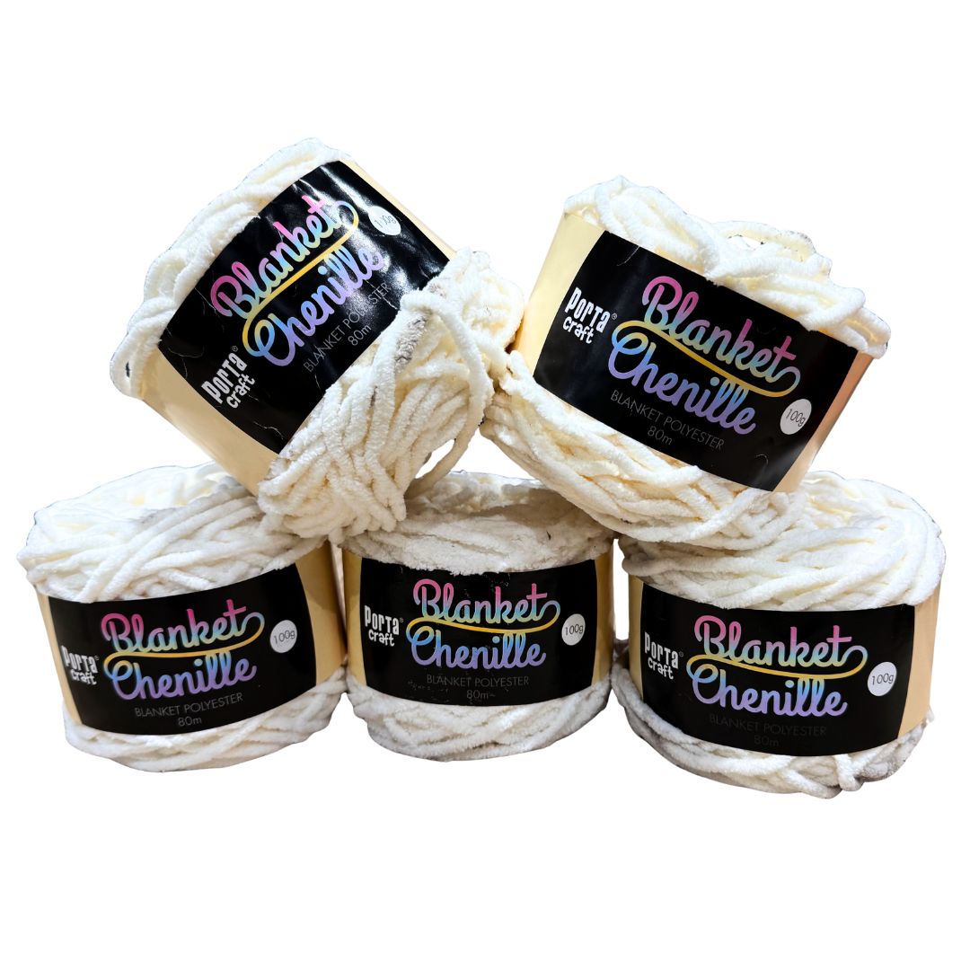 DUSTY Chenille Blanket Yarn 100g Cream 5pk Bundle