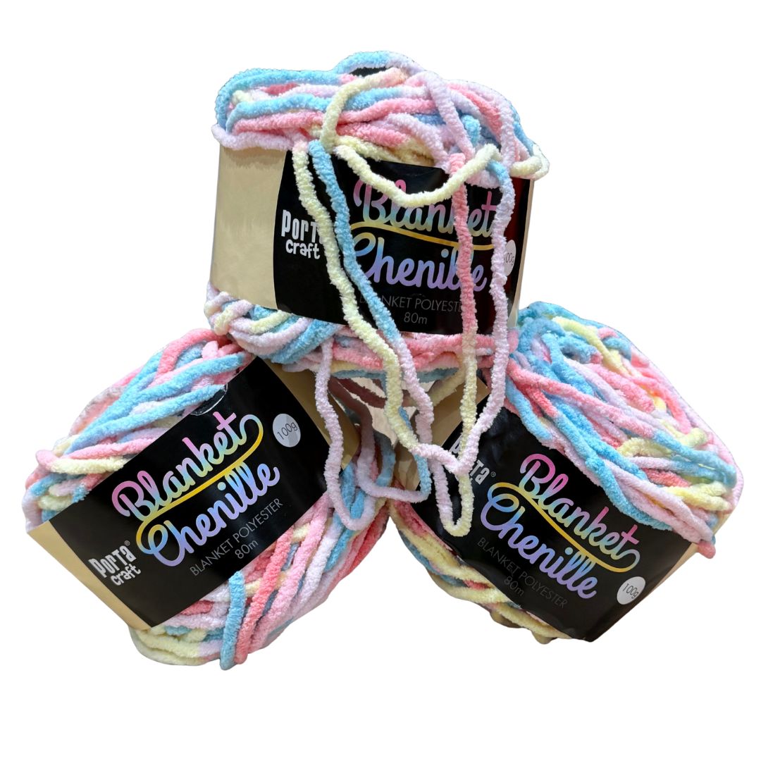 DUSTY Chenille Blanket Yarn 100g Rainbow Paddle Pop 3pk Bundle