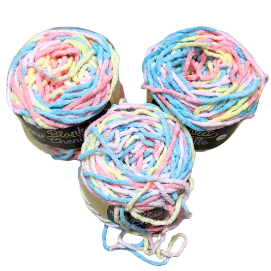DUSTY Chenille Blanket Yarn 100g Rainbow Paddle Pop 3pk Bundle