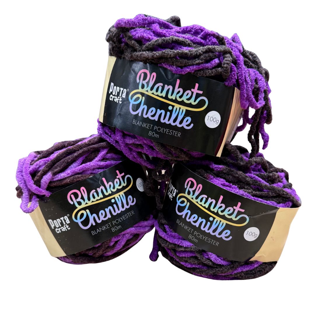 DUSTY Chenille Blanket Yarn 100g Purple Sleepy Sky 3pk Bundle