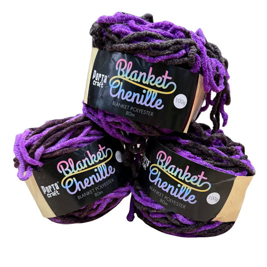 DUSTY Chenille Blanket Yarn 100g Purple Sleepy Sky 3pk Bundle