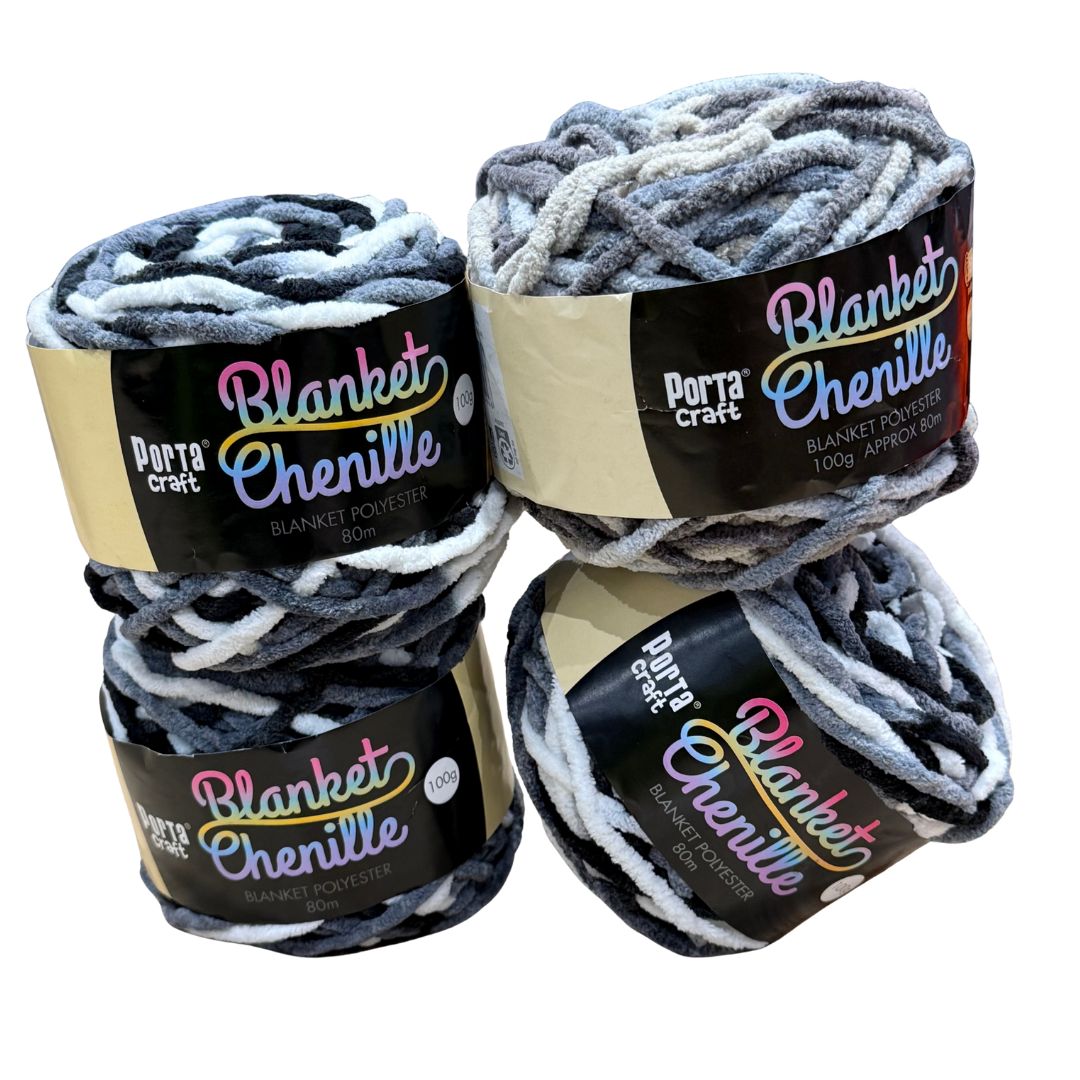 DUSTY Chenille Blanket Yarn 100g Ashy 4pk Mixed Bundle