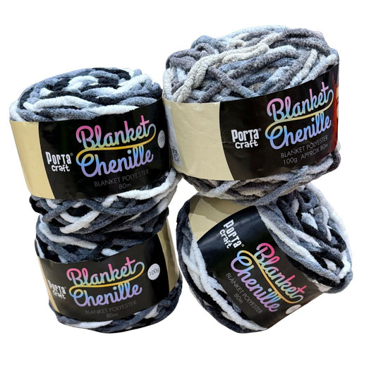 DUSTY Chenille Blanket Yarn 100g Ashy 4pk Mixed Bundle
