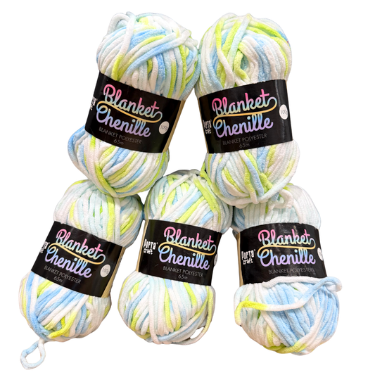LAST CHANCE Fine Chenille Blanket Yarn 100g 65m Multi Beach Dune 5pk Bundle