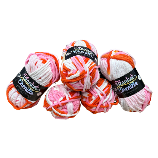 DUSTY Fine Chenille Blanket Yarn 100g 65m Multi Peach 5pk Bundle