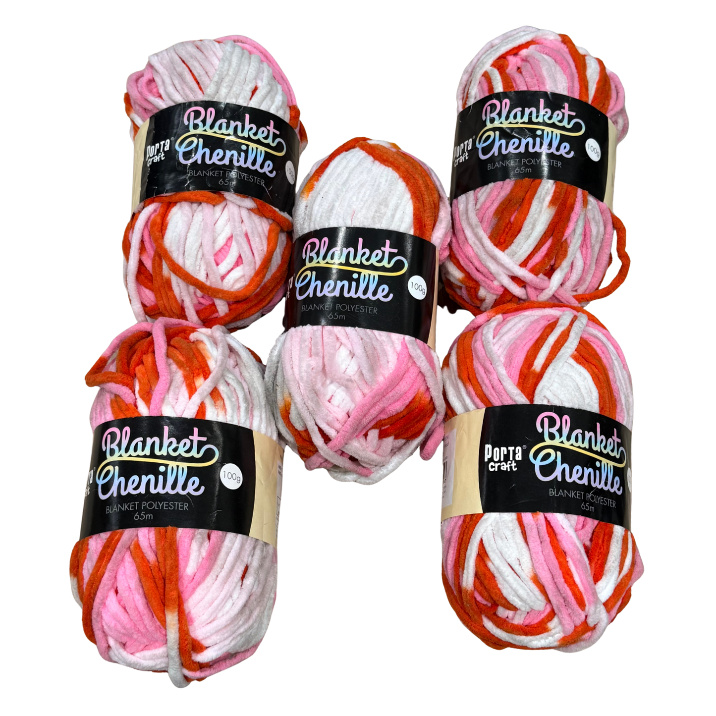 DUSTY Fine Chenille Blanket Yarn 100g 65m Multi Peach 5pk Bundle