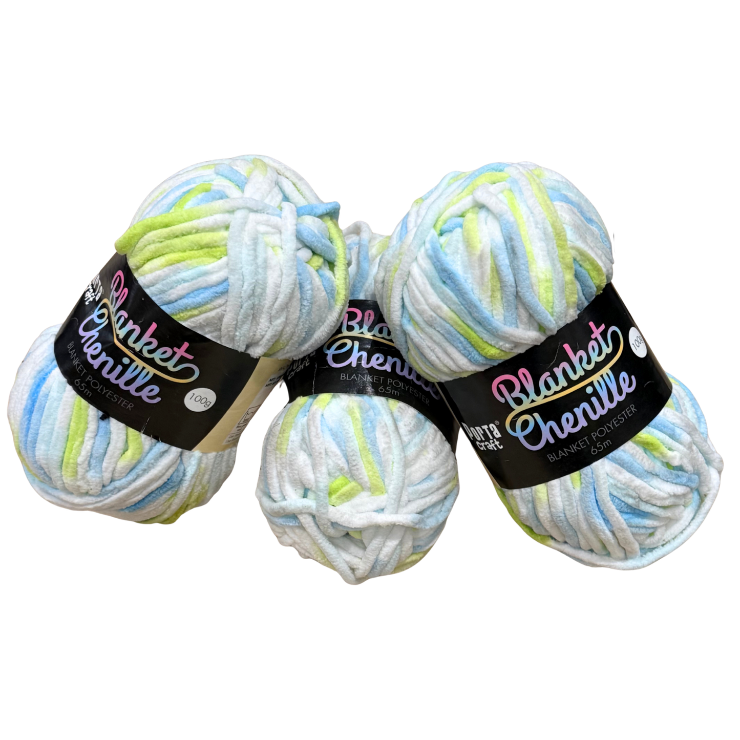 DUSTY Fine Chenille Blanket Yarn 100g 65m Multi Beach Dune 3pk Bundle