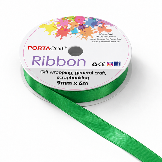 Satin Ribbon Double Sided 9mm x 6 metres - Green
