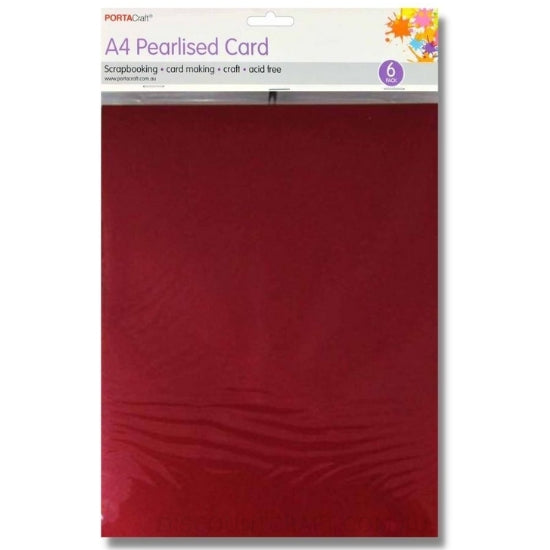 Pearlised Card Heavy Weight A4 250gsm 6pk - Red