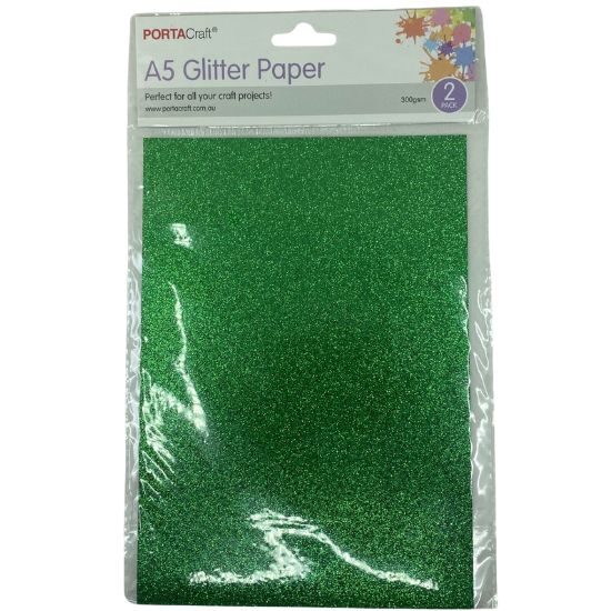A5 Glitter Paper 300gsm 2pk - Green