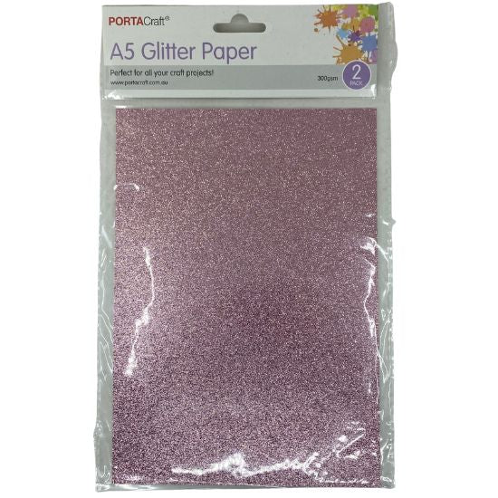 A5 Glitter Paper 300gsm 2pk - Light Pink
