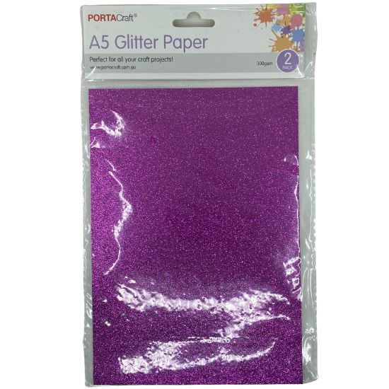 A5 Glitter Paper 300gsm 2pk Purple Discount Craft