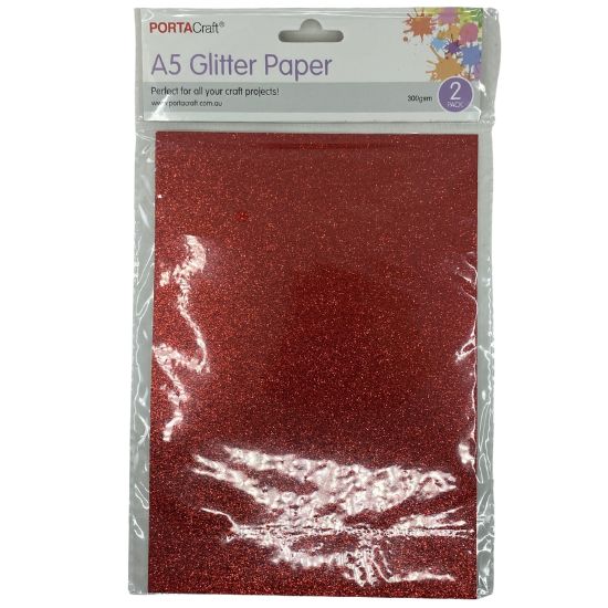 A5 Glitter Paper 300gsm 2pk - Red
