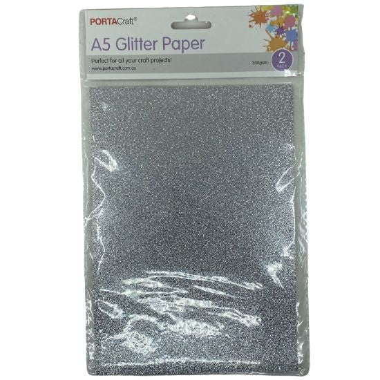 A5 Glitter Paper 300gsm 2pk - Silver