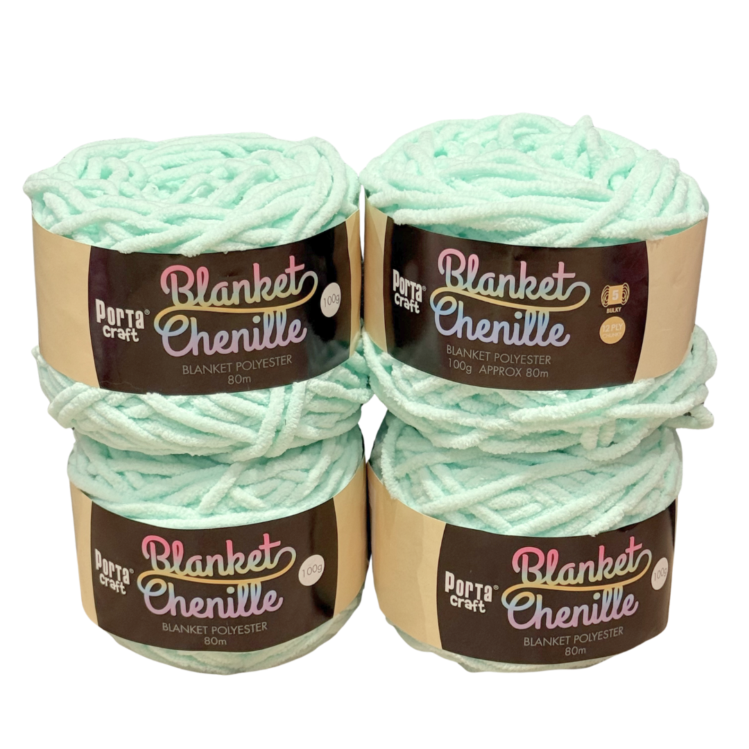 DUSTY Chenille Blanket Yarn 100g Minty Baby Blue 4pk Bundle