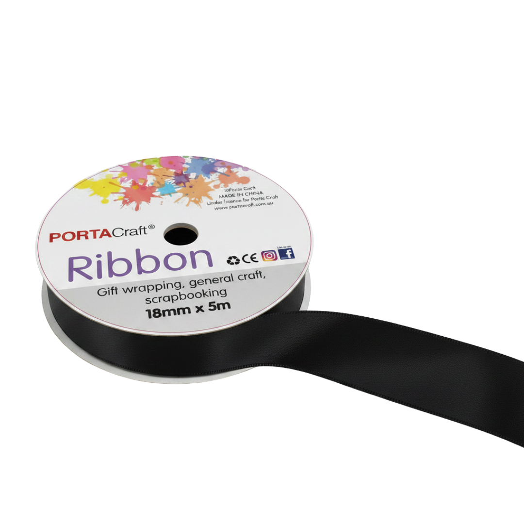 Satin Ribbon Double Sided 18mm x 5 metres - Black