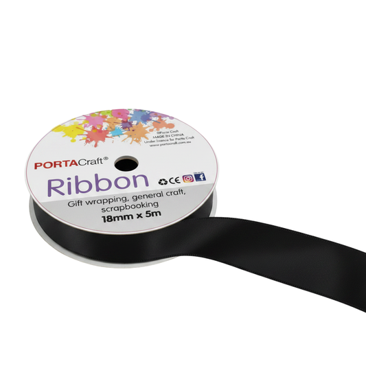 Satin Ribbon Double Sided 18mm x 5 metres - Black