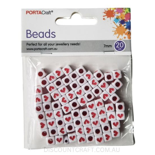 Cube Beads 7mm with Red Hearts 20g