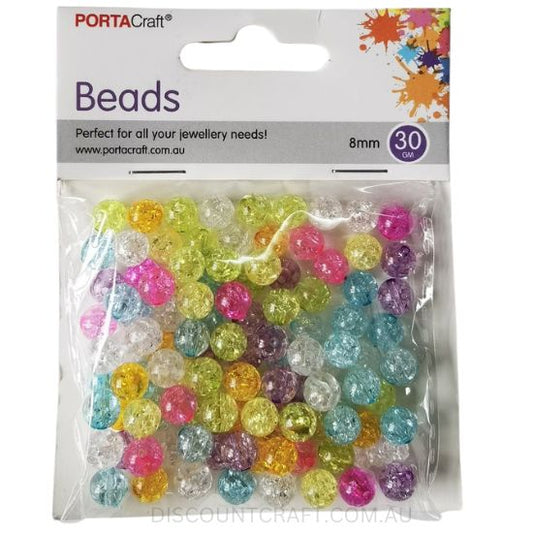 Round Glitter Beads 8mm 30g - Bright
