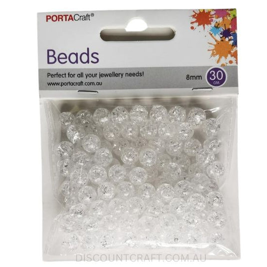 Round Glitter Beads 8mm 30g - Clear