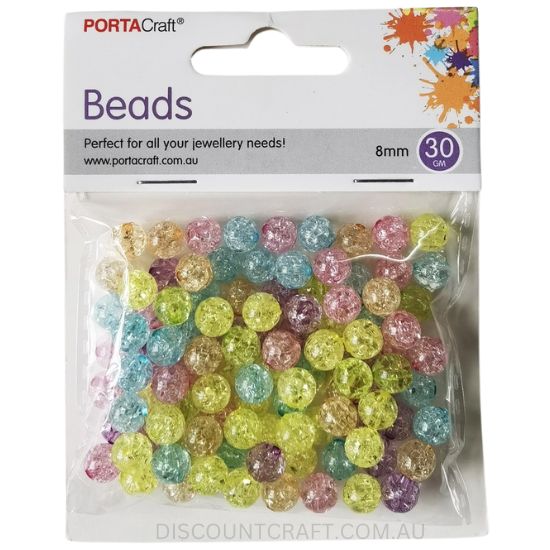 Round Glitter Beads 8mm 30g Pastel Discount Craft