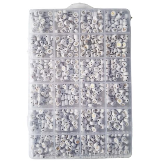 Alphabet Beads Mega Pack 7mm - White with Gold Writing